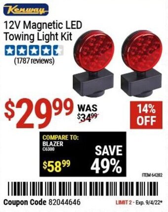 Harbor Freight Tools Kenway 12V Magnetic Led Towing Light Kit offer