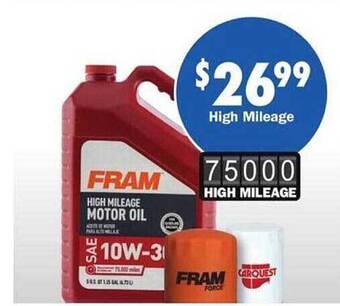 Advance Auto Parts Fram high mileage motor oil offer