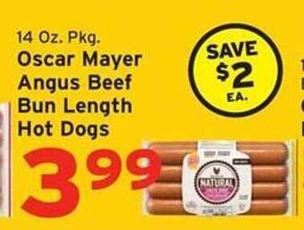 Hannaford Oscar mayer angus beef bun length hot dogs offer