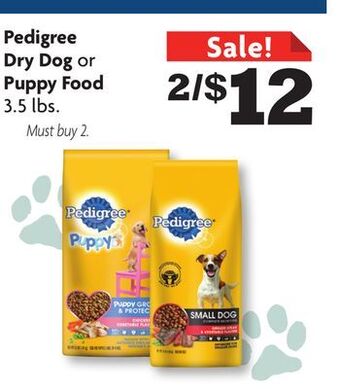 Family Dollar Pedigree dry dog or puppy food offer