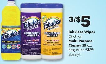 Family Dollar Fabuloso wipes 35 ct. or multi-purpose cleaner 28 oz. offer