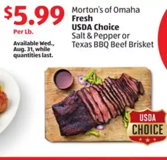 Aldi Morton's of omaha fresh usda choice salt & pepper or texas bbq beef brisket offer