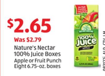 Aldi Nature's nectar 100% juice boxes offer