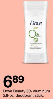 Target Dove beauty 0% aluminum 2.6-oz. deodorant stick offer