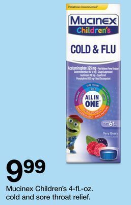 Target Mucinex children's 4-fl.-oz. cold and sore throat relief offer