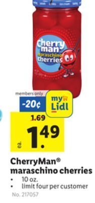 Lidl Cherryman® maraschino cherries offer