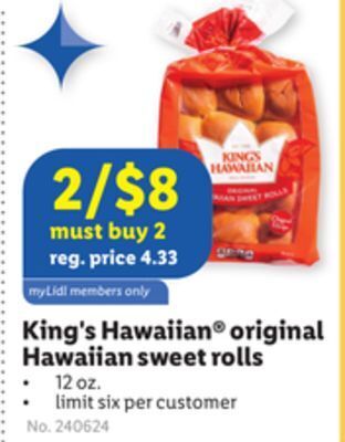 Lidl King's hawaiian® original hawaiian sweet rolls offer