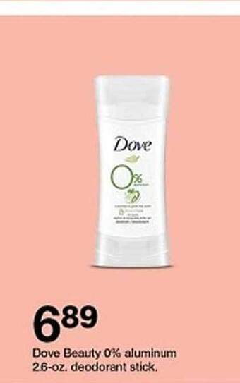 Target Dove beauty 0% aluminum 2.6-oz. deodorant stick offer