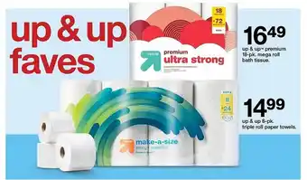 Target Up & up premium 18-pk. mega roll bath tissue, up & up 8-pk. triple roll paper towels offer