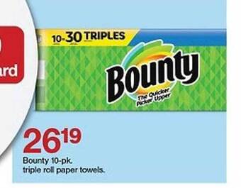 Target Bounty 10-pk triple roll paper towels offer