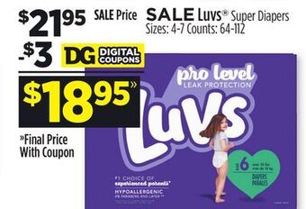 Dollar General Luvs® super diapers offer