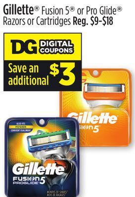 Dollar General Gillette® fusion 5® or pro glide® razors or cartridges offer