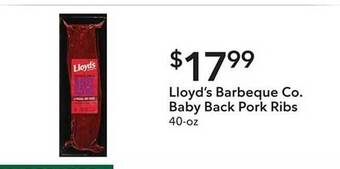 Publix Lloyd's barbeque co. baby back pork ribs offer
