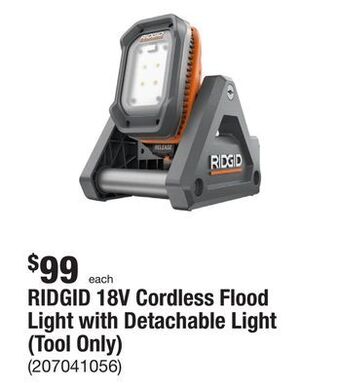 The Home Depot Ridgid 18v cordless flood light with detachable light (tool only) offer