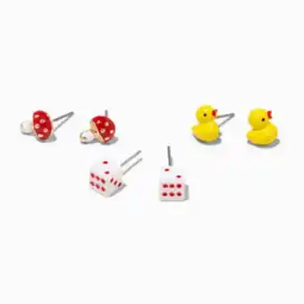 Claire's Mushroom, dice, ducky stud earrings - 3 pack offer