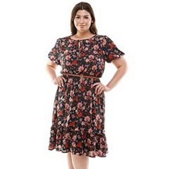 Kohl's Juniors' plus size lily rose print fit & flare dress & belt set offer