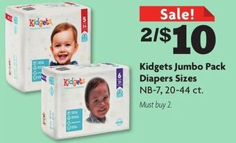 Family Dollar Kidgets jumbo pack diapers offer