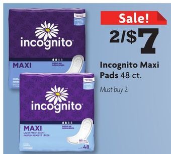 Family Dollar Incognito maxi pads offer
