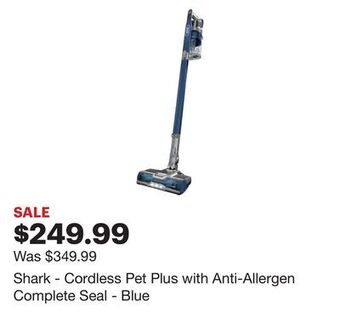 Best Buy Shark - cordless pet plus with anti-allergen complete seal - blue offer