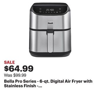 Best Buy Bella pro series - 6-qt. digital air fryer with stainless finish - stainless steel offer