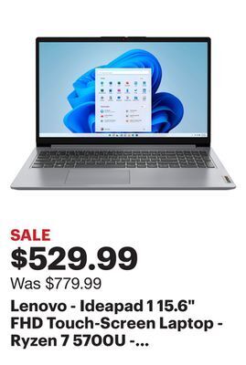 Best Buy Lenovo - ideapad 1 15.6" fhd touch-screen laptop - ryzen 7 5700u - 12gb memory - 512gb ssd - cloud grey offer