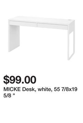Ikea Micke desk, white, 55 7/8x19 5/8 " offer