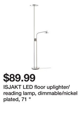 Ikea Isjakt led floor uplighter/reading lamp, dimmable/nickel plated, 71 " offer