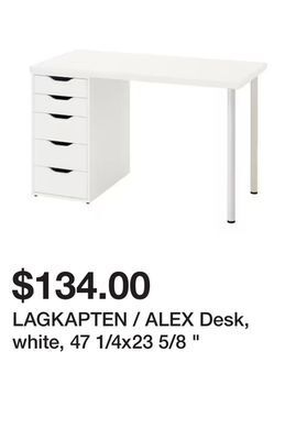 Ikea Lagkapten / alex desk, white, 47 1/4x23 5/8 " offer