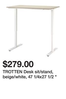 Ikea Trotten desk sit/stand, beige/white, 47 1/4x27 1/2 " offer
