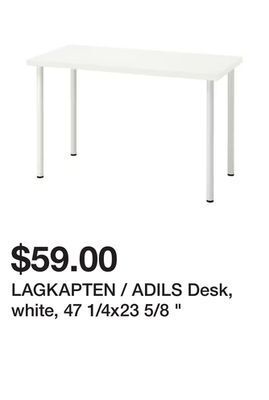 Ikea Lagkapten / adils desk, white, 47 1/4x23 5/8 " offer