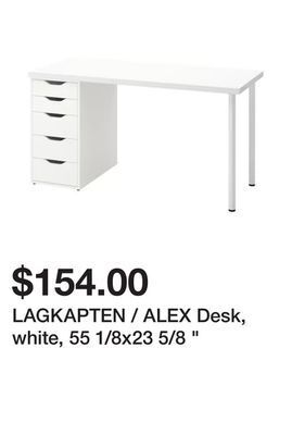 Ikea Lagkapten / alex desk, white, 55 1/8x23 5/8 " offer