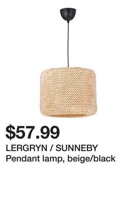 Ikea Lergryn / sunneby pendant lamp, beige/black offer