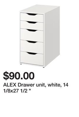 Ikea Alex drawer unit, white, 14 1/8x27 1/2 " offer