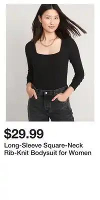 Old Navy Long-sleeve square-neck rib-knit bodysuit for women offer