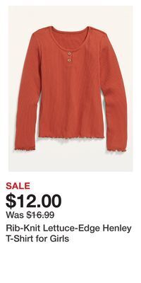 Old Navy Rib-knit lettuce-edge henley t-shirt for girls offer