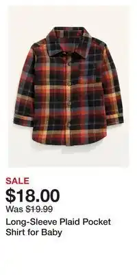 Old Navy Long-sleeve plaid pocket shirt for baby offer