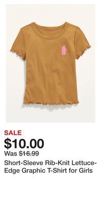 Old Navy Short-sleeve rib-knit lettuce-edge graphic t-shirt for girls offer