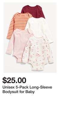 Old Navy Unisex 5-pack long-sleeve bodysuit for baby offer