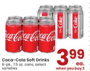 Albertsons Coca-Cola Soft Drinks 6-pk., 7.5 oz. cans, offer
