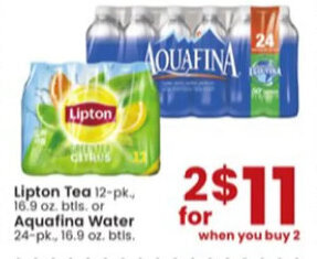 Albertsons Lipton Tea 12-pk., 16.9 oz. btls or Aquafina Water 24-pk., 16.9 oz. btls, offer