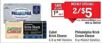 Price Chopper Cabot brick cheese, philadelphia brick cream cheese offer