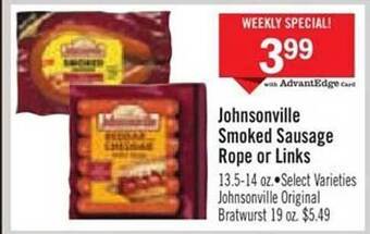 Price Chopper Johnsonville smoked sausage rope or links offer