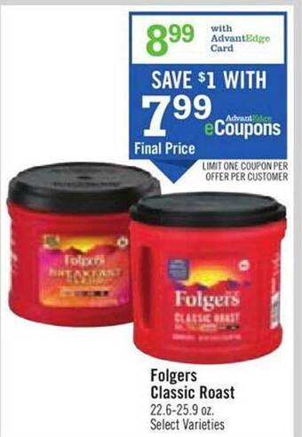 Price Chopper Folgers classic roast offer