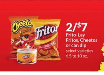 Hy-Vee Frito-lay fritos, cheetos or can dip offer