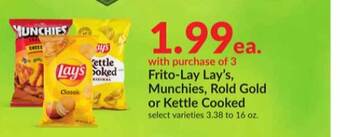 Hy-Vee Frito-lay lay's, munchies, rold gold or kettle cooked offer