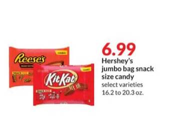 Hy-Vee Hershey's jumbo bag snack size candy offer