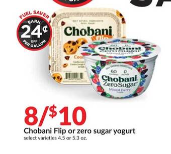 Hy-Vee Chobani flip or zero sugar yogurt offer