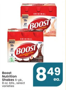 Albertsons Boost Nutrition Shakes 6-pk. 8 oz. btls, offer