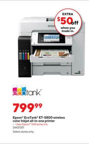 Staples Epson EcoTank ET-5800 Wireless Color Inkjet All-in-One Printer offer