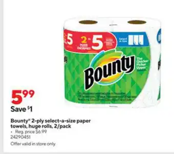 Staples Bounty 2-Ply Select-A-Size Paper Towels, Huge Rolls, 2-Pack offer